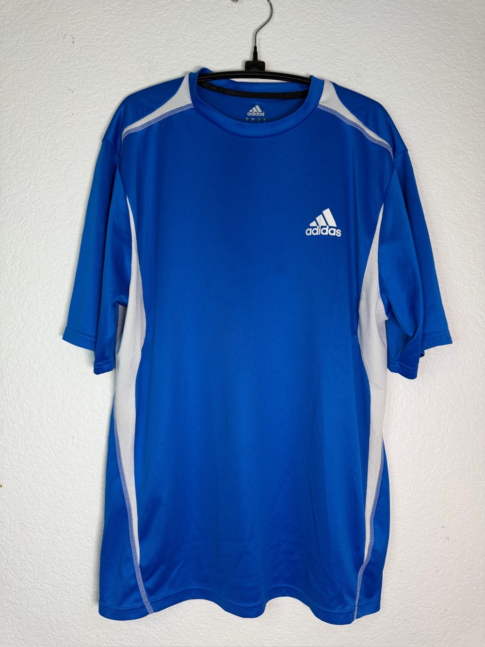 Adidas Men's Blue and White Performance‎ Short Sleeve Shirt, Size L
